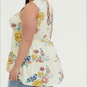 Floral Challis Lattice Back Tunic Tank